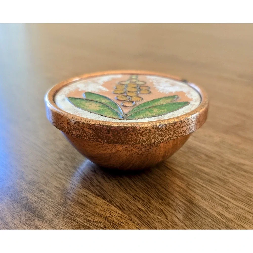 Vintage Copper Cloisonné Flower Enamel Trinket Dish